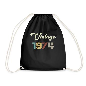 Born 1974 Birthday Gift Vintage 1974 - Drawstring Bag - black - Front