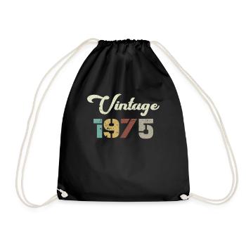 Born 1975 Birthday Gift Vintage 1975 - Drawstring Bag - black - Front