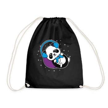Panda Gamer Pandabär Zocker Geschenkidee - Turnbeutel - Schwarz - Vorne