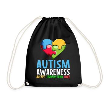 Autism Awareness Accept understand love - Drawstring Bag - black - Front