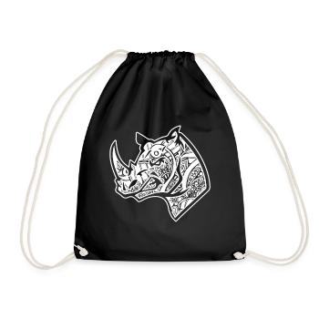 Rhinoceros Rhinoceros Floral Pattern - Drawstring Bag - black - Front