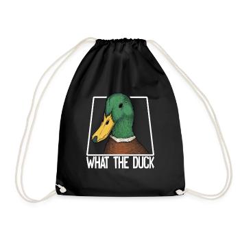 What the Duck Funny Duck WTF Pun Ducks Joke - Drawstring Bag - black - Front
