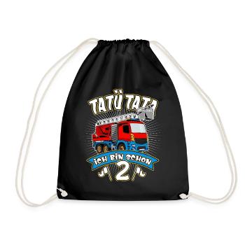TATÜ TATA ich bin schon 2 Geburtstag Feuerwehr - Turnbeutel - Schwarz - Vorne