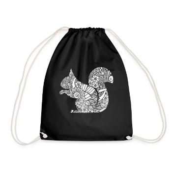 Squirrel Squirrel Floral Pattern - Drawstring Bag - black - Front