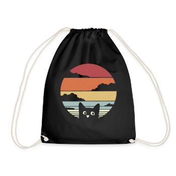 Katze Retro Vintage Jahrgang - Turnbeutel - Schwarz - Vorne