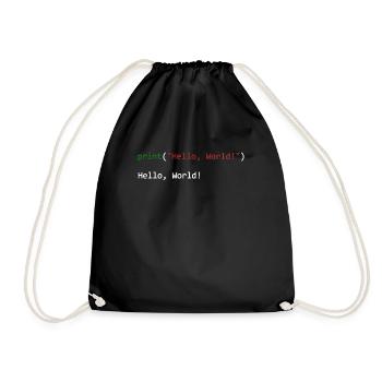 Hello World Python Geschenk - Turnbeutel - Schwarz - Vorne