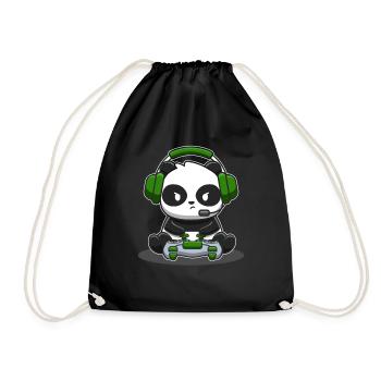 Panda gamer controller gaming panda bear video game - Drawstring Bag - black - Front