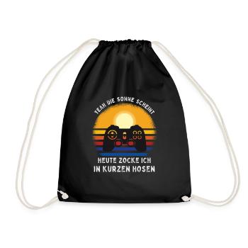 Die Sonne scheint heute zocke ich in kurzen Hosen - Turnbeutel - Schwarz - Vorne