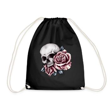 Totenkopf Rosen Vintage Antik Bunt Pirate Atlantik - Turnbeutel - Schwarz - Vorne