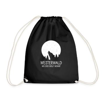 westerwald wohnt wolf lustig Geschenk Geschenkidee - Turnbeutel - Schwarz - Vorne