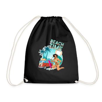 Beach time surfer pin up - Drawstring Bag - black - Front