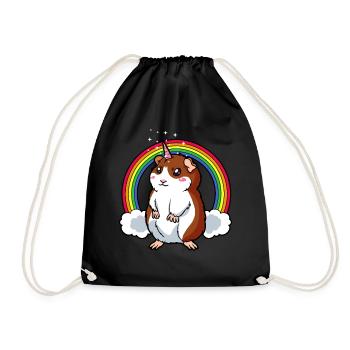 Unicorn Guinea Pig Rainbow - Drawstring Bag - black - Front