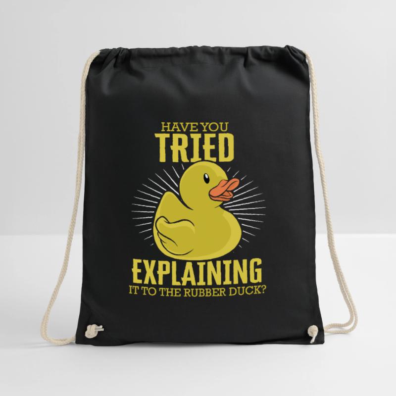 Explaining To Rubber Duck Programmer Debugging Drawstring Bag