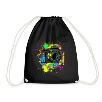 Bunte Kamera Geschenk für Fotografen Farbkleckse - Turnbeutel - Schwarz - Vorne