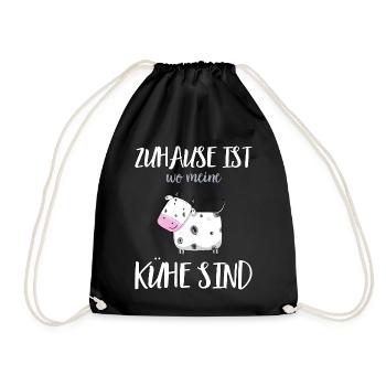 Kuh Geschenk - Zuhause ist wo meine Kühe sind - Turnbeutel - Schwarz - Vorne