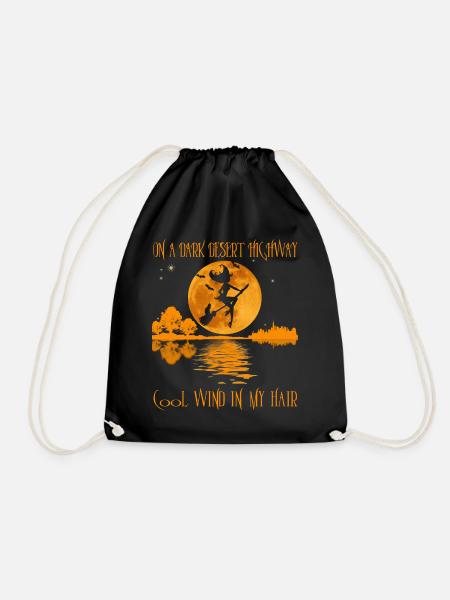 on a dark desert highway funny witch halloween - Drawstring Bag - black