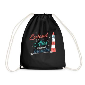 Zeeland Strand Urlaub Holland - Turnbeutel - Schwarz - Vorne