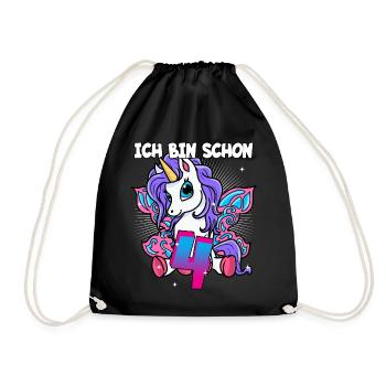 Ich bin schon 4 Einhorn Geburtstag Pferd Geschenk - Turnbeutel - Schwarz - Vorne