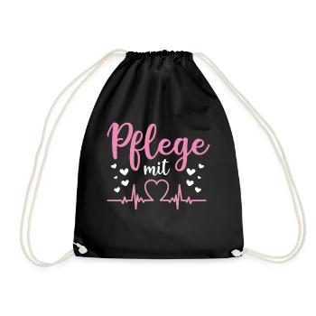 Pflege mit Herz | Altenpflegerin Pflegerin Pflegek - Turnbeutel - Schwarz - Vorne
