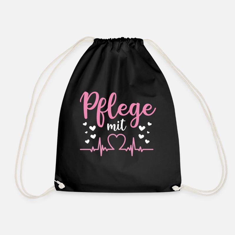 Pflege mit Herz | Altenpflegerin Pflegerin Pflegek - Turnbeutel - Schwarz
