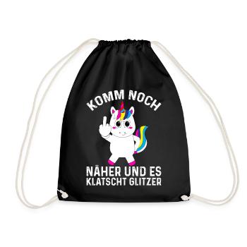 Einhorn frech lustig Geschenk Mittelfinger witzig - Turnbeutel - Schwarz - Vorne