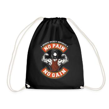 No Pain No Gain Fitness Gym Muskeln Geschenk - Turnbeutel - Schwarz - Vorne