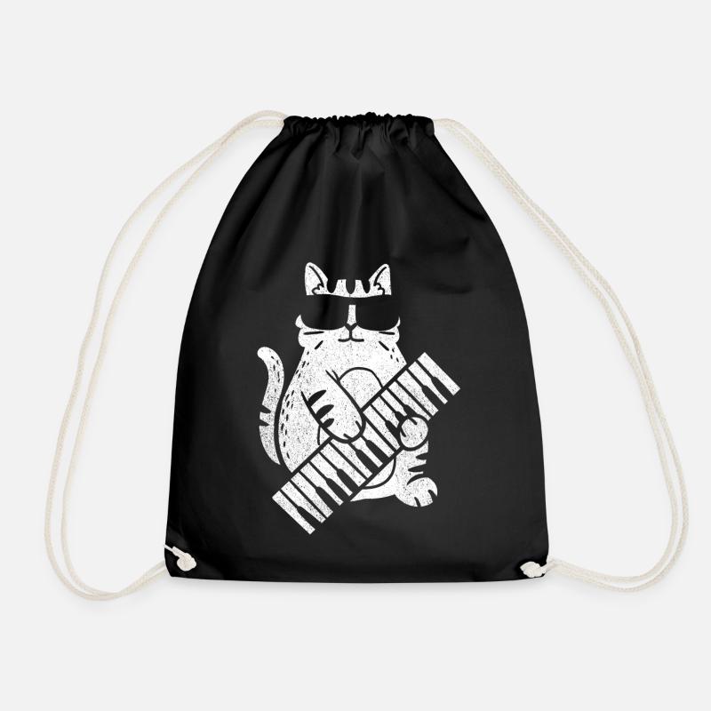 Cat Piano Piano - Drawstring Bag - black