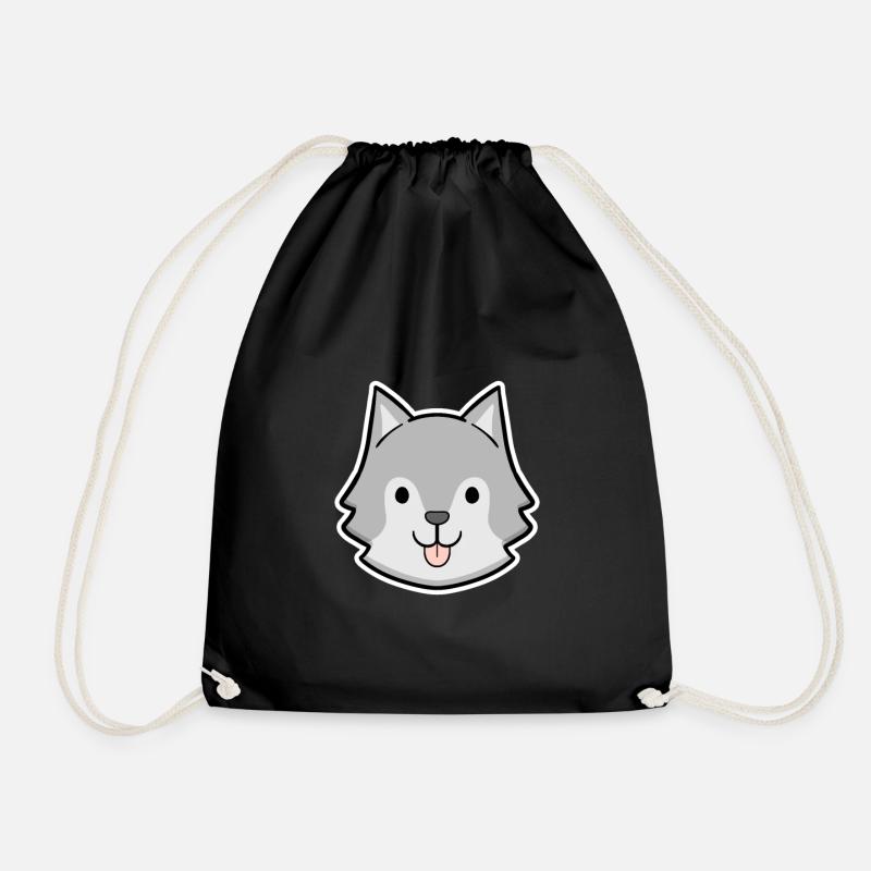 Fröhlicher Husky Kopf Sticker - Turnbeutel - Schwarz