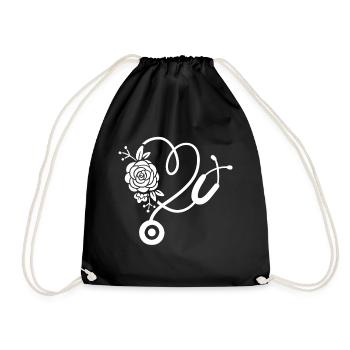 Stethoscope Flower Heart Doctor Nurse - Drawstring Bag - black - Front