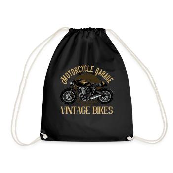 Motorcycle garage vintage bikes - Drawstring Bag - black - Front