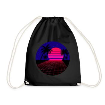 Aesthetic Vaporwave Grid Palme Sonne Geschenk - Turnbeutel - Schwarz - Vorne