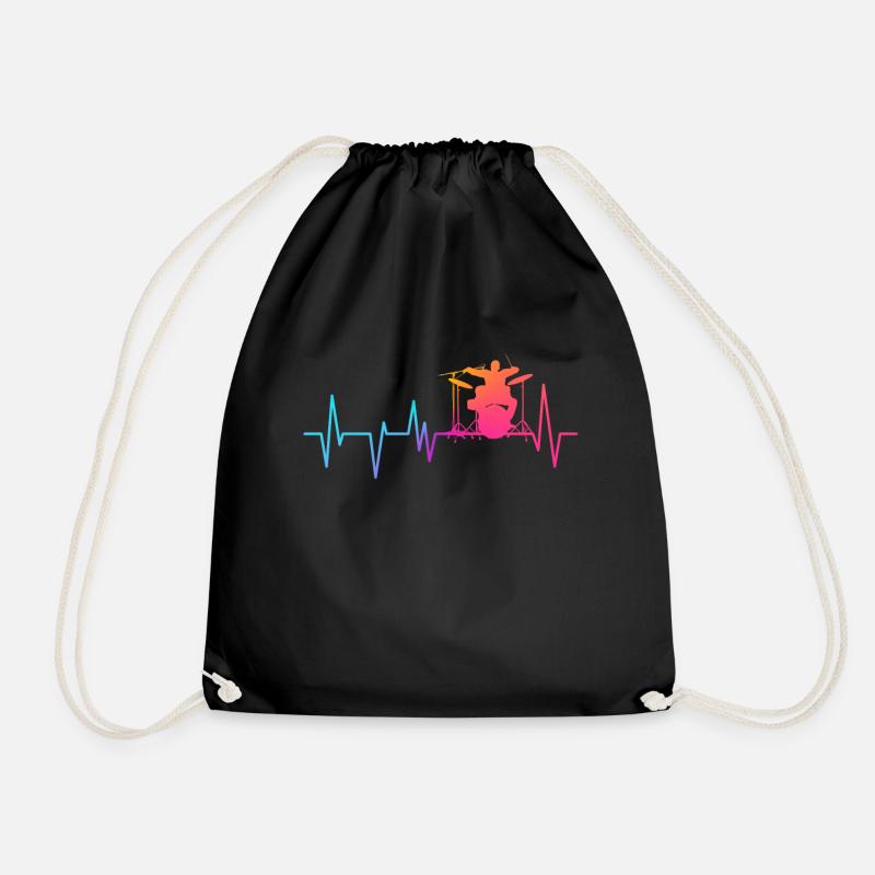 Drummer heartbeat EKG pulse - Drawstring Bag - black