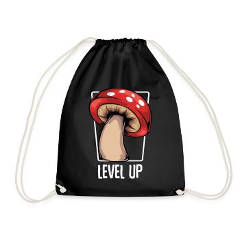 Mushroom - Level Up - Cool Gamer Fly agaric Statement - Drawstring Bag - black - Front
