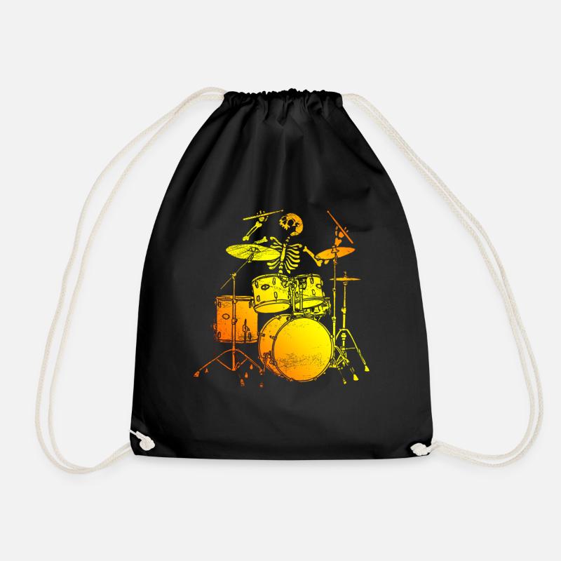 Skelet drummer drums drummers Halloween - Drawstring Bag - black