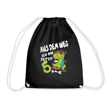 Kinder Geschenk zum 5 Geburtstag Skating Dino - Turnbeutel - Schwarz - Vorne