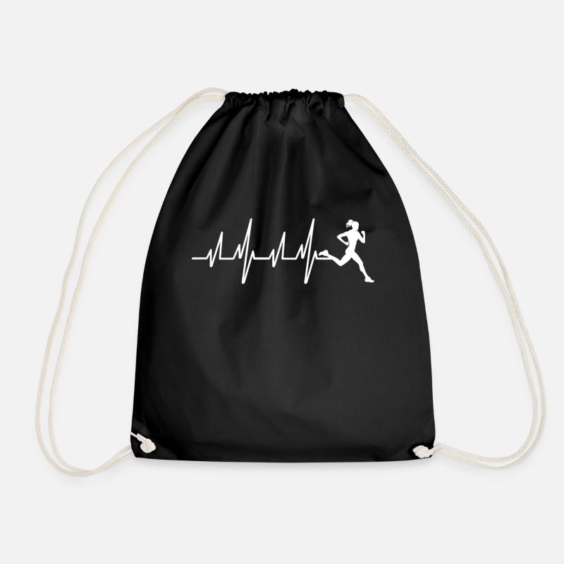Running marathon jogging | Heartbeat EKG runner mot - Drawstring Bag - black