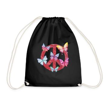 Hippie Butterflies Hippies Flower Power 60s - Drawstring Bag - black - Front