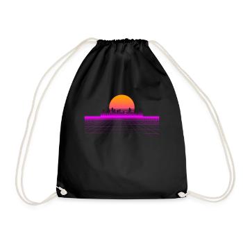 Vaporwave Skyline 80s 90s gift idea - Drawstring Bag - black - Front