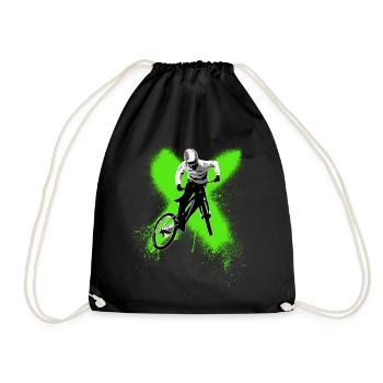 cooler Junge springt mit Mountainbike - Turnbeutel - Schwarz - Vorne