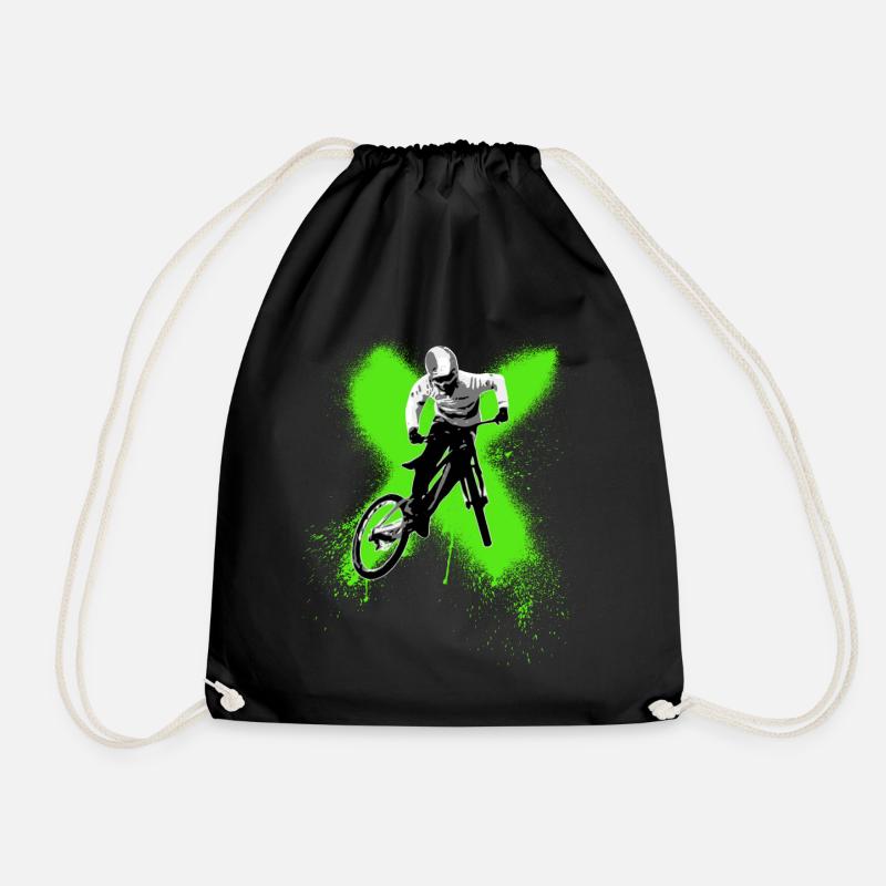cooler Junge springt mit Mountainbike - Turnbeutel - Schwarz
