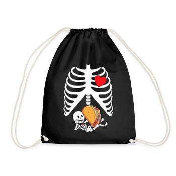 Schwangerschaft Ankündigung Halloween Kostüm Skelett - Turnbeutel - Schwarz - Vorne