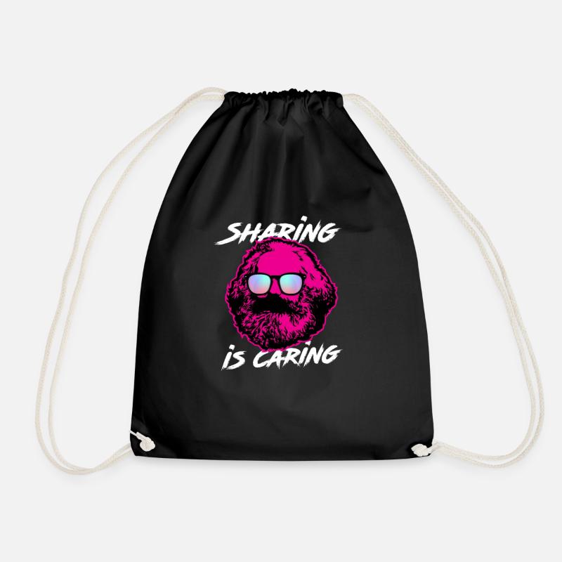 Karl Marx - Sharing is Caring, Parody, Funny - Drawstring Bag - black