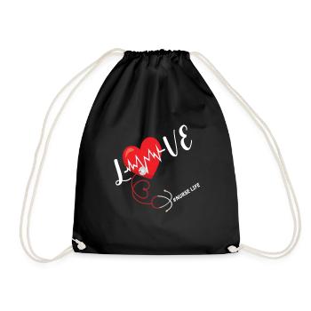 Nurse heart caregiver gift - Drawstring Bag - black - Front