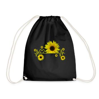Tournesol, tournesol, rythme cardiaque, coeur, fleur - Sac de sport léger - noir - Devant