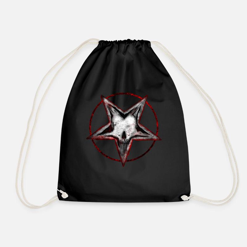 Pentagram skull bones paganism gift idea - Drawstring Bag - black