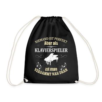Klavierspieler Piano Klavier Spruch Geschenk - Turnbeutel - Schwarz - Vorne