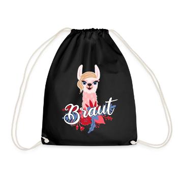 Braut Alpaka Lama Geschenk zum Polterabend - Turnbeutel - Schwarz - Vorne