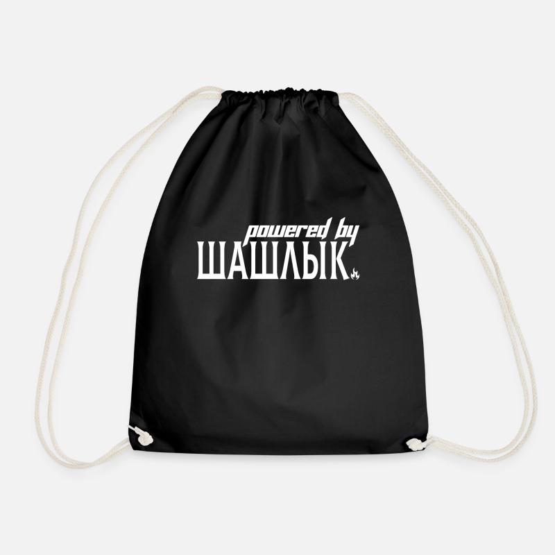 Powered By Shashlik Russian Russians Rossia - Drawstring Bag - black