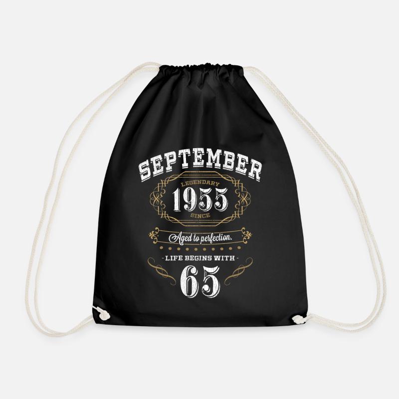 65 Birthday Aged To Perfection 1955 Gift - Drawstring Bag - black