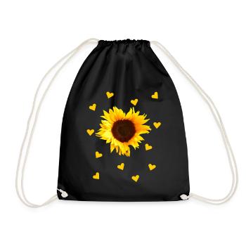 Sonnenblume, Herz, Herzen, Blume, gelb, floral - Turnbeutel - Schwarz - Vorne